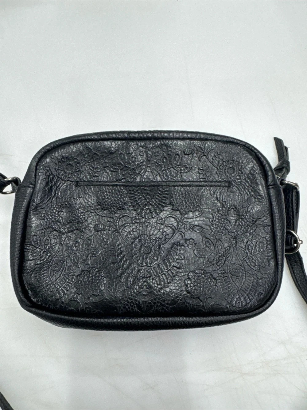 The Sak De Young Leather Camera Bag Crossbody Black Floral Embossed